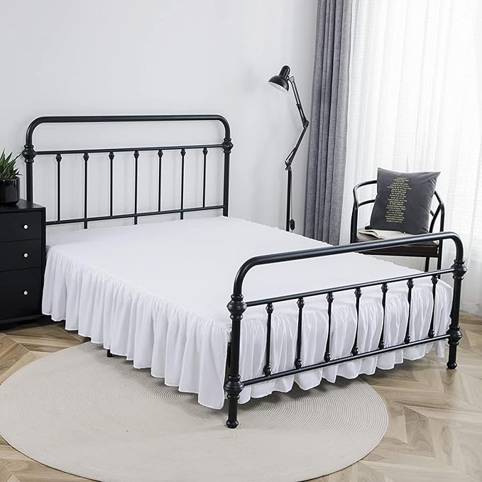 Bed Skirt Ruffled Bed Skirt with Split Corners, 18 Inch Drop Dust Ruffle Bed Skirts with Platform, White, King Size