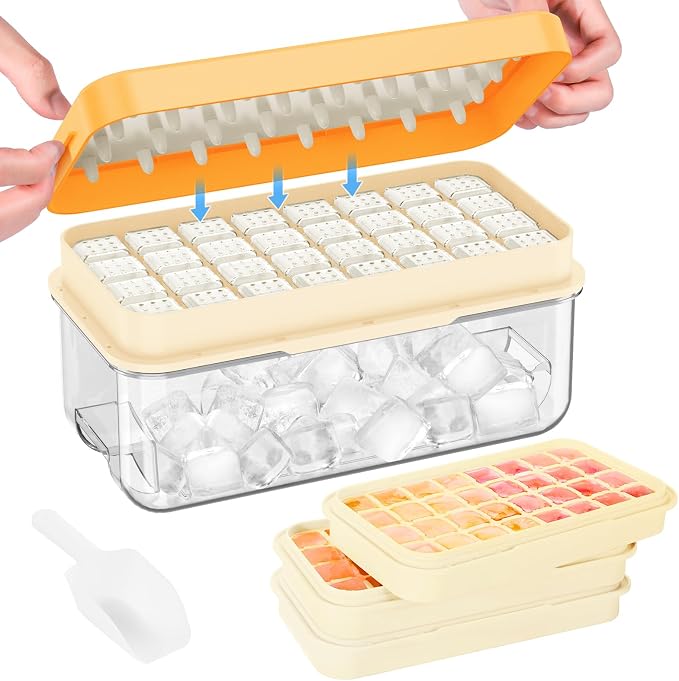 PHINOX Ice Cube Tray with Lid and Bin, 3 Pack Plastic Ice Cube Tray Molds by PHINOX