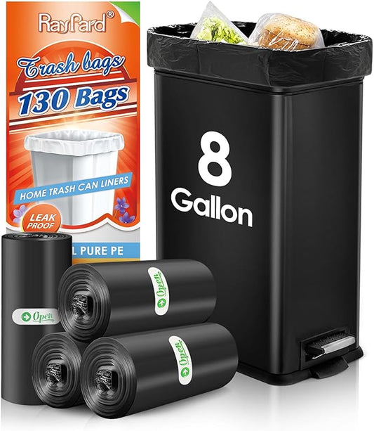 8 Gallon 130 Counts Strong Trash Bags Garbage Bags by RayPard, fit 30 Liter by RayPard