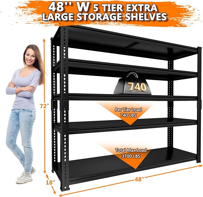 Storage Shelves Heavy Duty 3 PCS, 5-tier Adjustable Metal Industrial Utility - Image 3