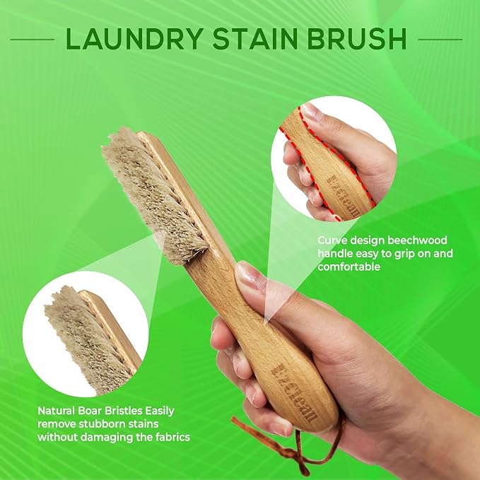 Natural Boar Bristle Laundry Brush, Scrubbing Tough Stains - Image 3