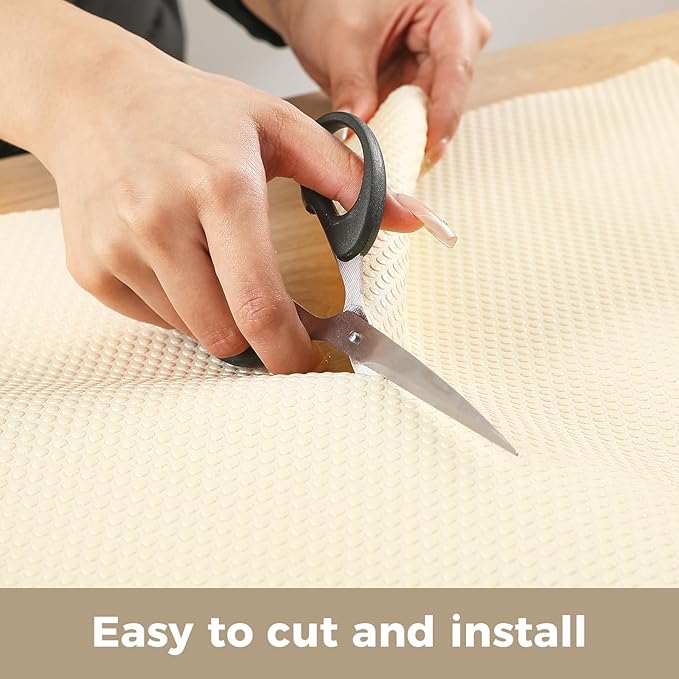 100% EVA Shelf Liner for Kitchen Cabinet, 24" x 120" Drawer Liners Non Adhesive Non Slip Waterproof Plastic Paper, Dresser Pantry Bathroom Refrigerator Protector, Cream