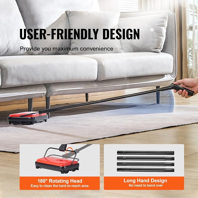 Happybuy Red Manual Carpet Sweeper - 300ml Dustbin - Image 5