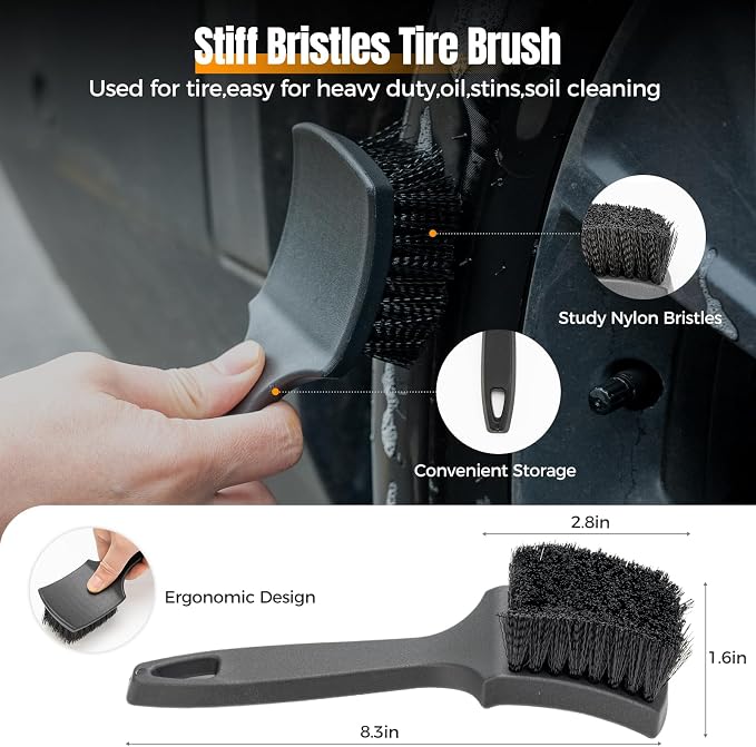 9Pcs Car Wheel Brush kit, Tire Brush, Microfiber Flat Wheel Cleaner Brush - Image 4