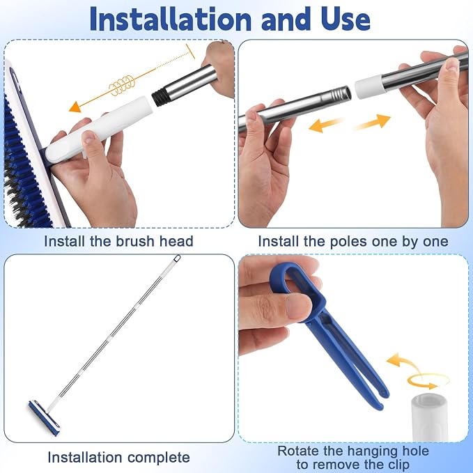4-in-1 Floor Scrub Brush with Long Handle V-Shaped Crevice Brush Floor Scrubber - Image 6
