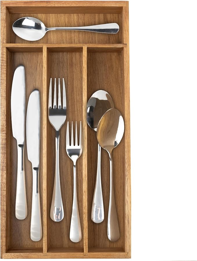 Acacia 4 Slot Silverware Drawer Organizer by Conflech