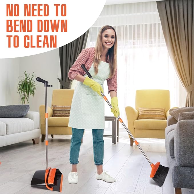 Broom and Dustpan Set with Long Handle, Light Weight Stainless Steel Poles - Image 3