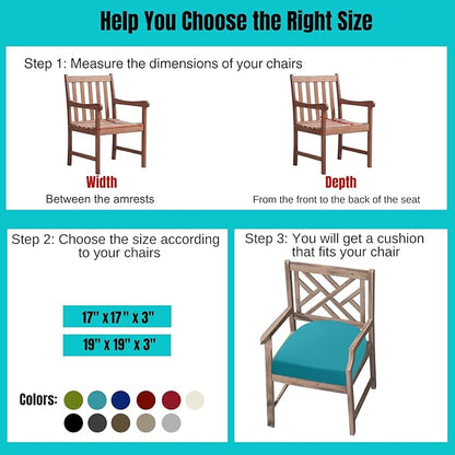 idee-home Outdoor Chair Cushions Set of 2, Thick 17" x 17" x 3" Patio Chair Cushions for Outdoor Furniture Waterproof with Ties, Seat Cushion, Patio Chair Pads Dining Chair Blue
