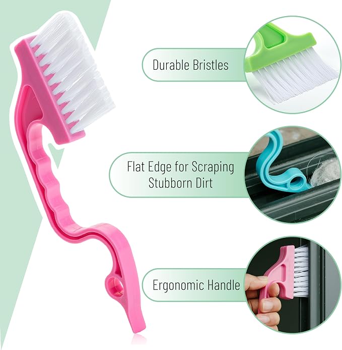 Slick- Window Track Cleaning Brush, 3 Pack, Ergonomic Handle, Built-in Scraper - Image 3