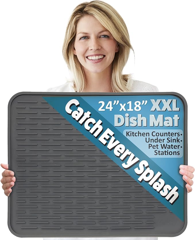 XXL Silicone Dish Drying Mat for Kitchen Counter or Under Sink, Waterproof Pet by LISH