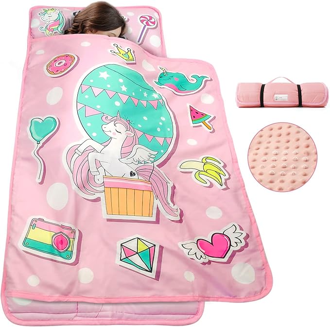 TANOSHII® Toddler Nap Mat with Pillow and Blanket, Portable Kids Sleeping Mats for Daycare, Preschool, 21" x 53", Lightweight and Soft Sleeping Bags for Kids