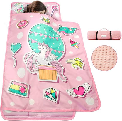 TANOSHII® Toddler Nap Mat with Pillow and Blanket, Portable Kids Sleeping Mats for Daycare, Preschool, 21" x 53", Lightweight and Soft Sleeping Bags for Kids