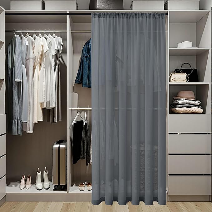 Tollpiz Sheer Door Curtains Closet Linen Textured Curtain Sheers Doorway Light - Image 3