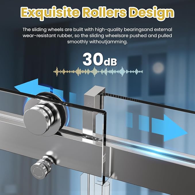 Shower Door 56–60 in W x 76 in H, 3/8" Tempered Glass Sliding Shower Door - Image 3