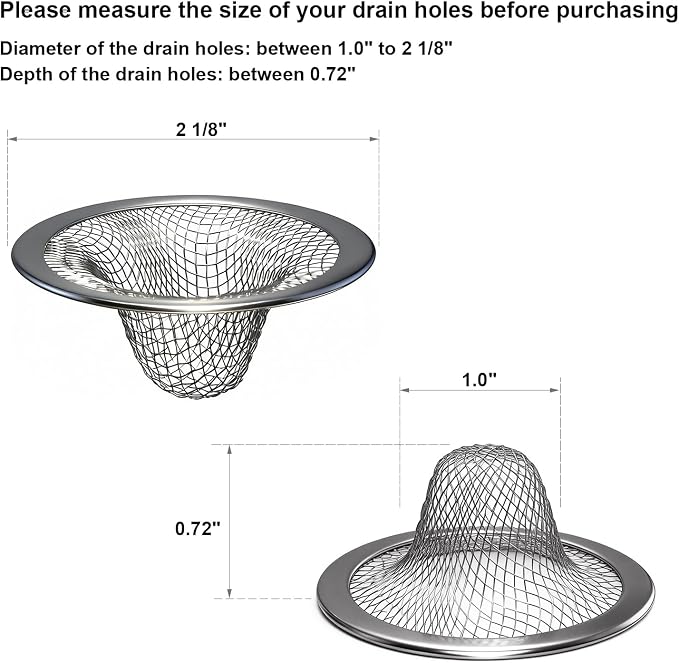 2.215" Top Diameter, 1.0" Basket Small Bathroom Sink Strainer, Little Drain Mesh - Image 2