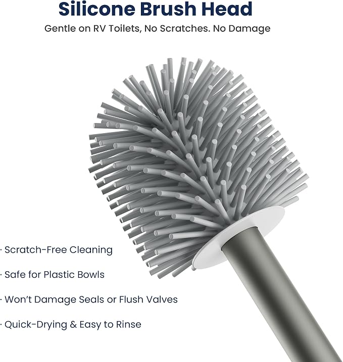RV Toilet Brush and Holder Set- One-Piece Long Handle, Silicone Head, Magnetic - Image 7
