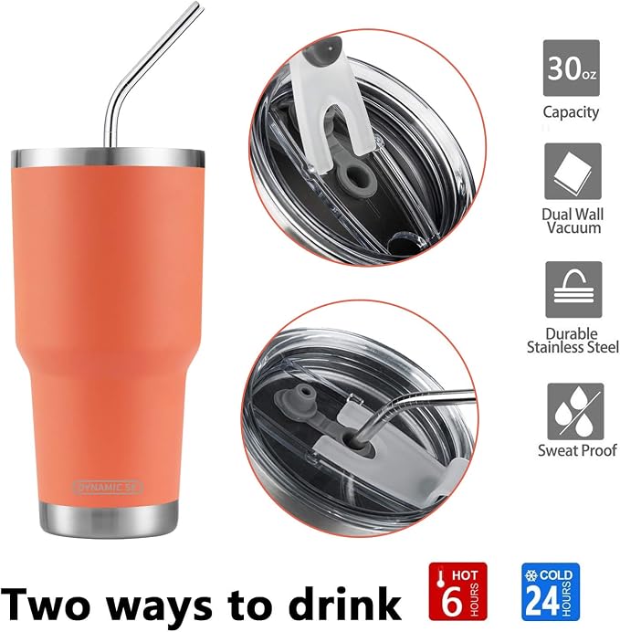 D·S 30oz Orange Tumbler Stainless Steel Insulated Travel Mug - Image 4