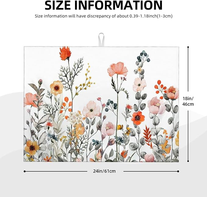 Colorful Wildflowers Dish Drying Mat 18x24 inches Microfiber Absorbent Fast Dry - Image 3