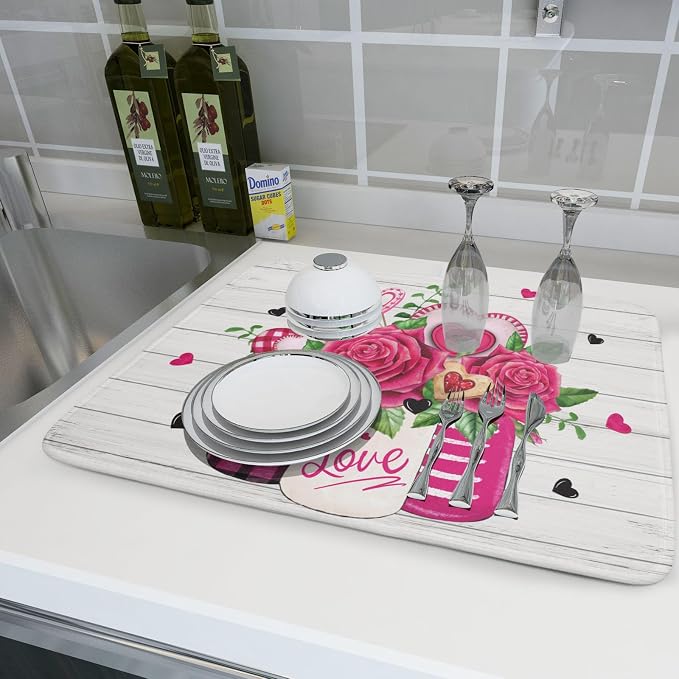 Valentine's Day Rose Flower Dish Drying Mat - Image 6