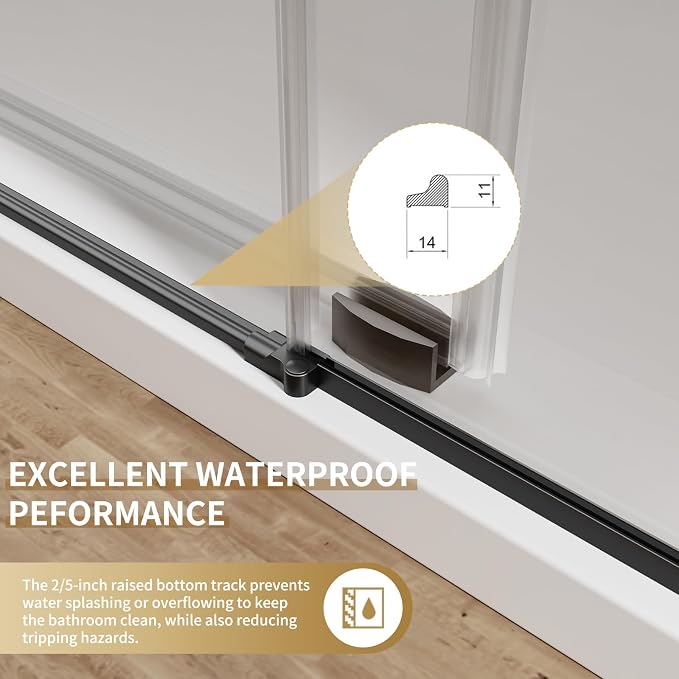56-60" W x 74" H Frameless Sliding Shower Door, 5/16" Clear Tempered Glass - Image 5