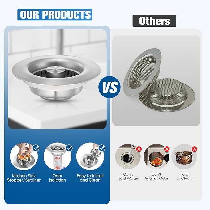 Sink Drain Strainer Kitchen Sink Drain Strainer&Sink Stopper, Stainless Steel - Image 2