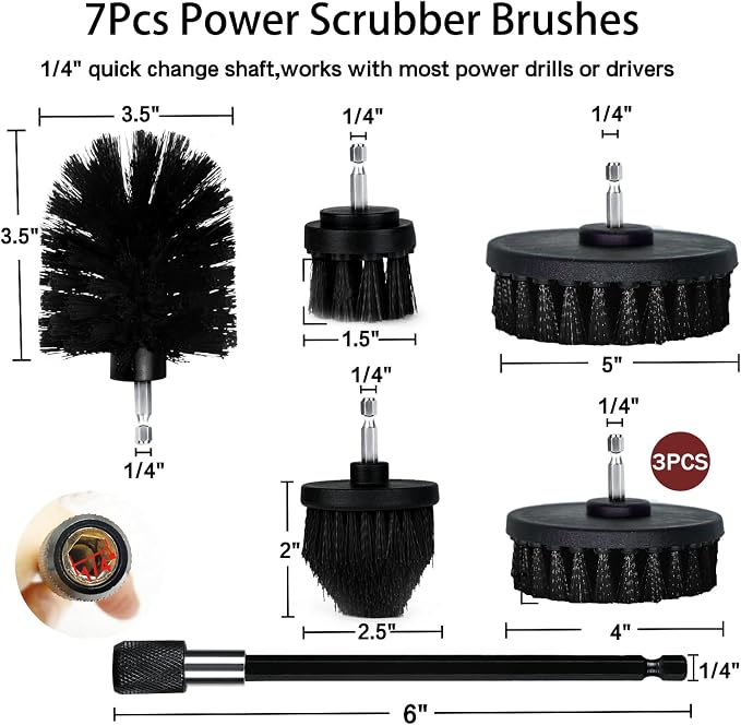 8 Pack Drill Brush Attachment Set, 1/4in Power Scrubber Brush + Extend Long Rod - Image 4