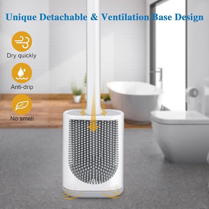 Silicone Toilet Brush and Holder Bendable Efficient Cleaning Wall Mounted - Image 4