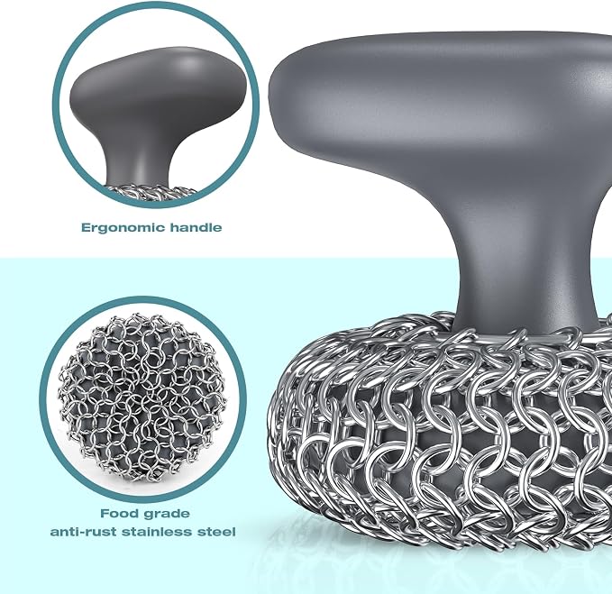 Cast Iron Scrubber | Dish Scrub Brush | 316 Cleaner Chainmail Scrubber - Image 3
