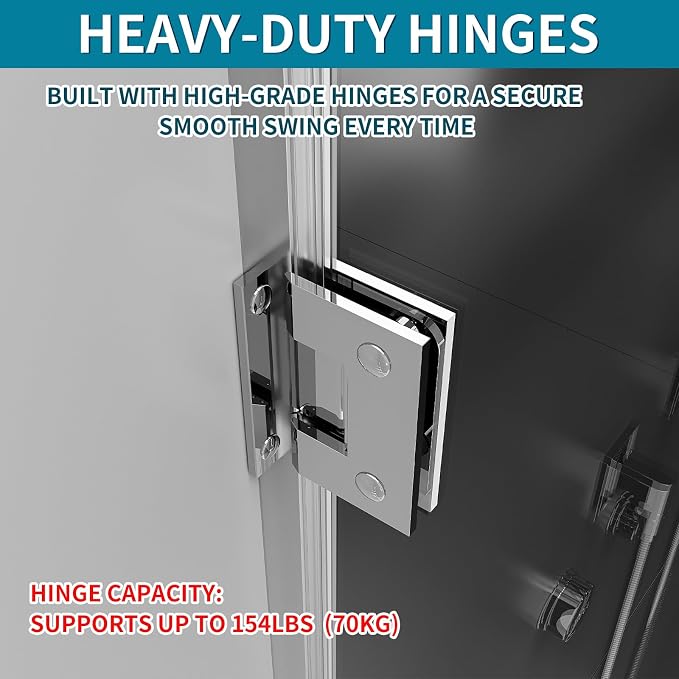 Framelss Single Swing Hinged Shower Door, 5/16" Tempered Glass - Image 8