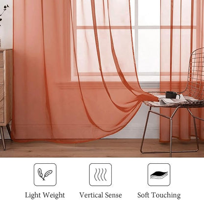 MIULEE 2 Panels Solid Color Sheer Window Curtains Elegant Window Voile Fall Panels/Drapes/Treatment for Bedroom Living Room (54X90 Inches Burnt Orange)