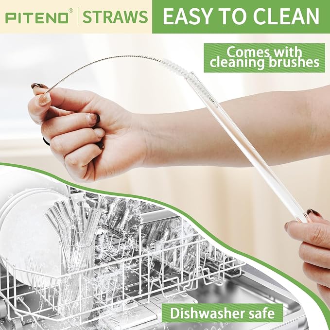 Piteno® 16-Pack Reusable Glass Straws Set, 8.5''x10MM, Milkshakes - Image 5