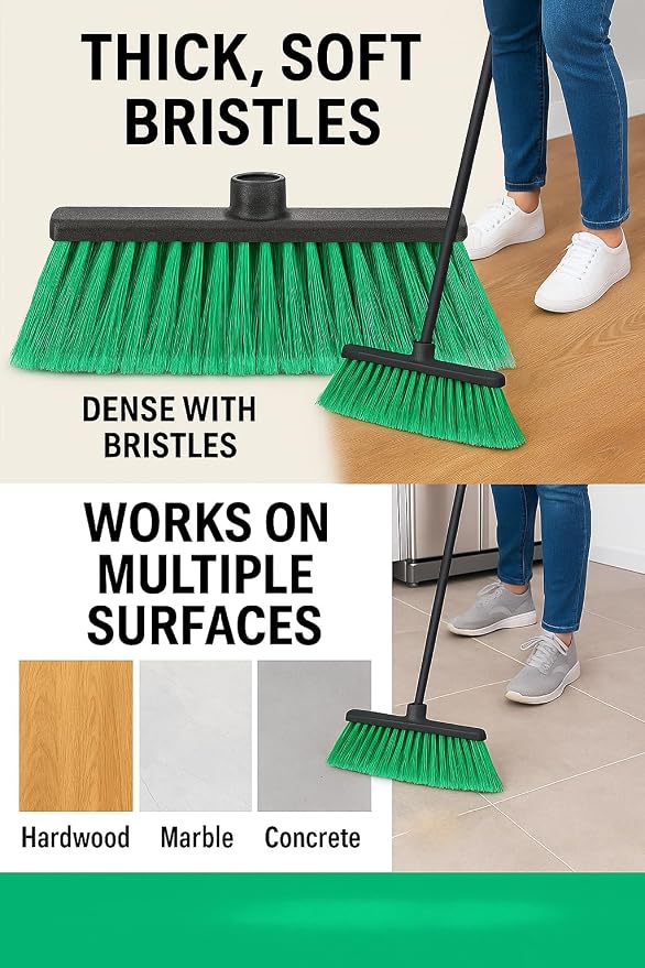 LUZIA Green 14" Premium Broom Head – Long Flagged Bristles – Gentle Deep Sweep - Image 2