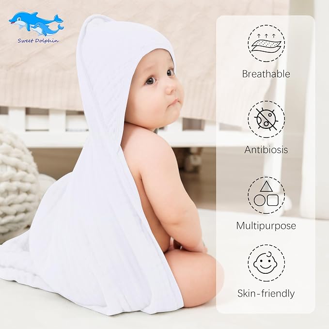 SWEET DOLPHIN Muslin Hooded Baby Bath Towels - Image 2