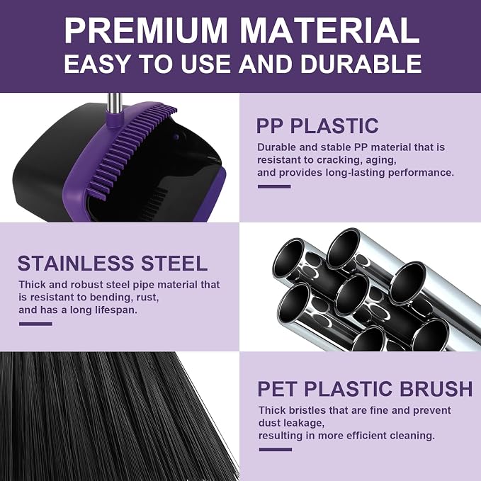 Large Broom and Dustpan Set, Self Cleaning Dustpan - Image 4