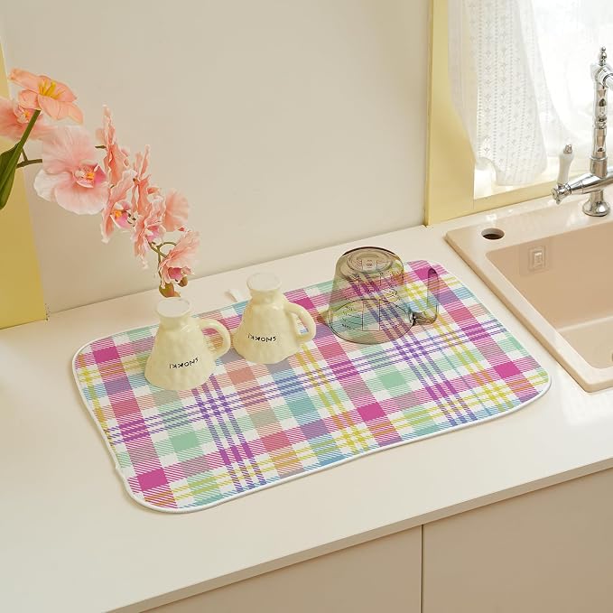 Easter Checkered Dish Drying Mat 18x24 Inch Colorful Buffalo Plaid Drying Mat - Image 6