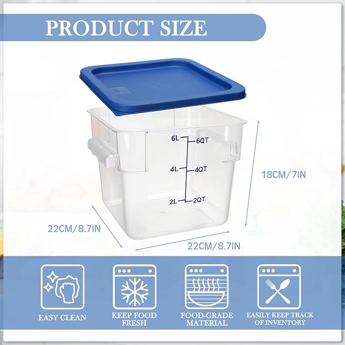 Lallisa 8 Pack 6 Qt Commercial Food Storage Containers - Image 2