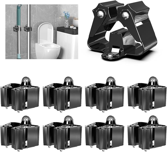 3-H Stainless Steel Broom Holder Wall Mount 8 Pack, Heavy Duty Mop and Broom by 3-H