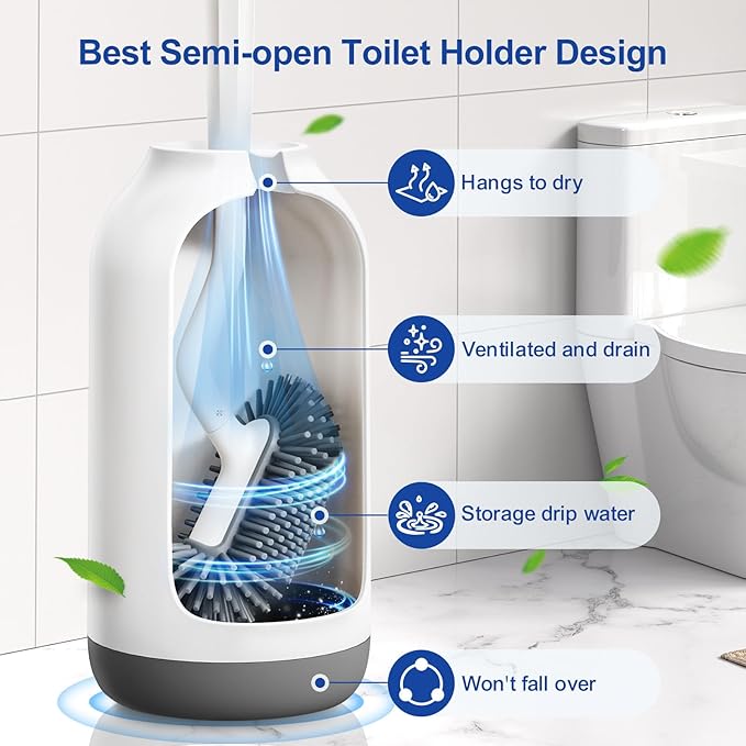HAMITOR Toilet Bowl Brush Holder Set: Deep Cleaning Silicone Toilet Cleaner - Image 3