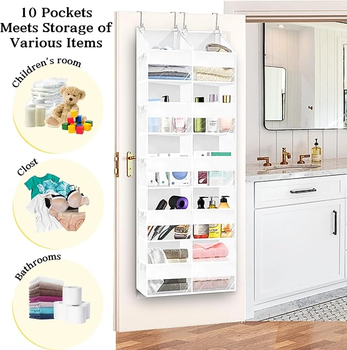 Over The Door Organizer 5 Tiers, Extra Large Behind Door Storage of 10 - Image 5