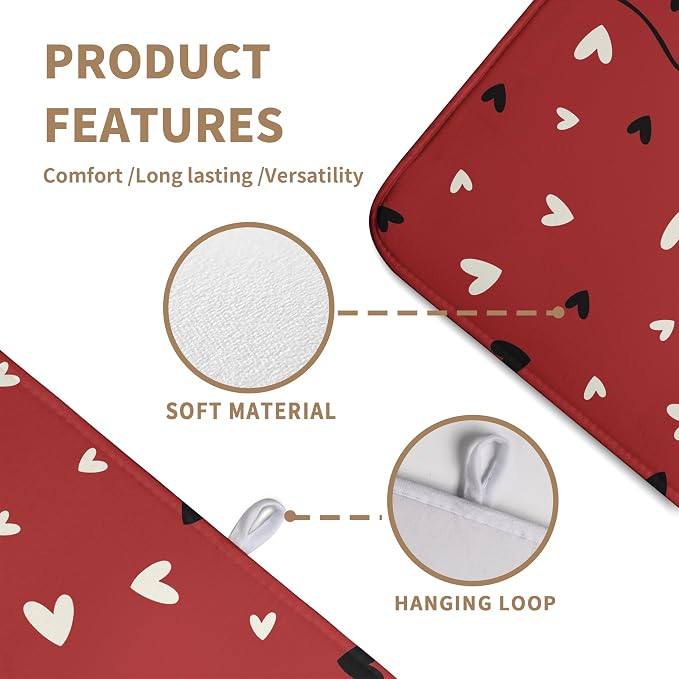 Valentine Dish Drying Mat for Kitchen Counter Valentines Day Red Black Love - Image 3