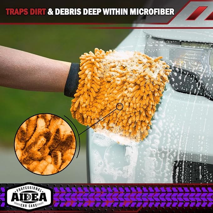 AIDEA Car Wash Mitt Microfiber, 2PK Scratch Free Lint-Free, Premium Chenille - Image 4