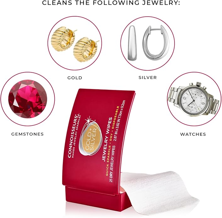 CONNOISSEURS Premium Edition Compact Jewelry Wipes No Rinse Gold and Silver - Image 7