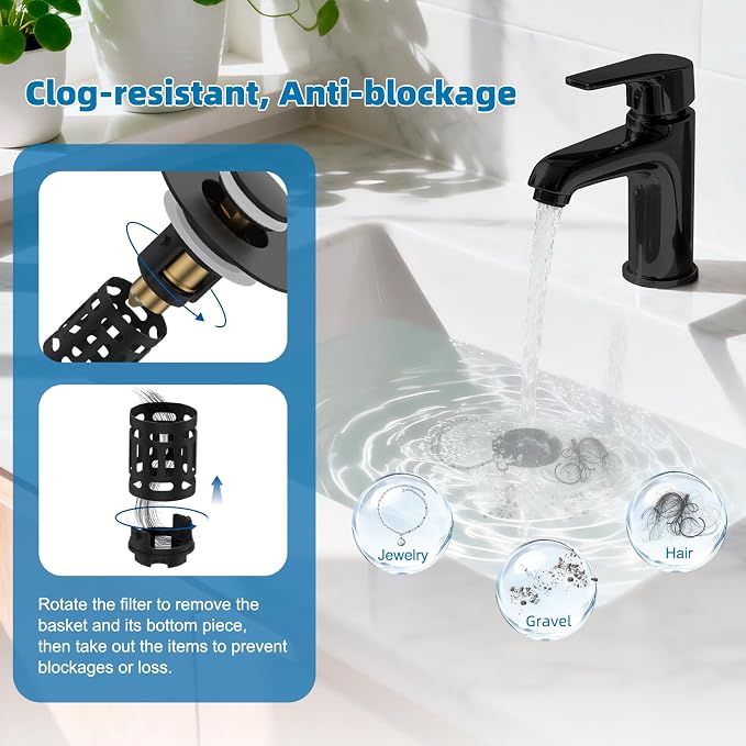 Hibbent Universal Bathroom Sink Drain Strainer, Upgraded 3 in 1 Pop Up Stopper - Image 2