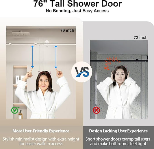 49-54” W x 76" H Single Sliding Shower Door, Frameless Shower Door - Image 2