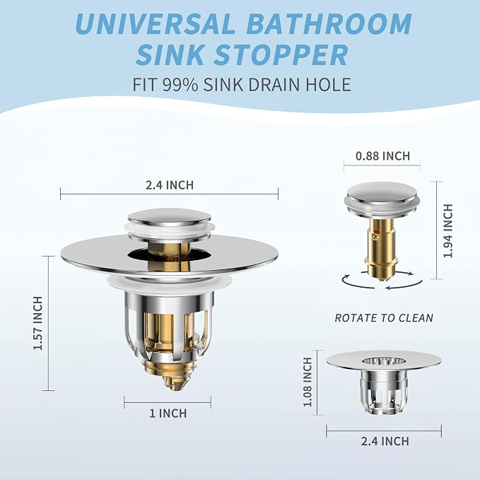 Universal 2 in 1 Bathroom Sink Stopper, Pop Up Bathroom Sink Drain Strainer - Image 3
