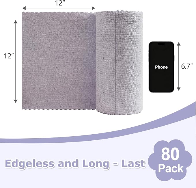 Jessy Home 80 Pack Microfiber Cleaning Cloth Roll Reusable Paper Towels 12"x12" - Image 2