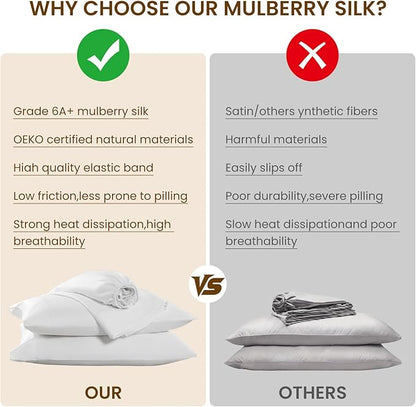 Luxury Mulberry Silk Modal Queen Size Sheet Set 4pc, Ultra Breathable & Cooling Bed Sheets for Hot Sleepers, Hotel Luxury Silky Bedding Sheets, 16" Deep Pocket(Queen,White)