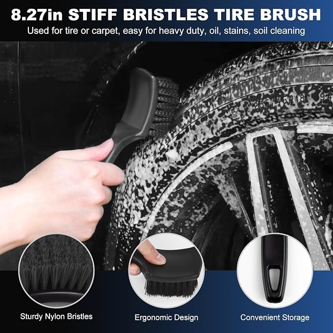 Car Wheel & Tire Brush Set, Wheel Cleaner Brush, Soft & Stiff Bristle Cleaning - Image 5