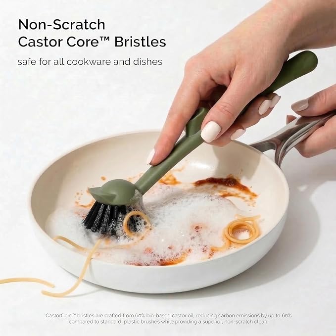 Earth & Mango Magnetic Dish Brush & Scraper, Snaps to Sink, Non-Scratch - Image 3