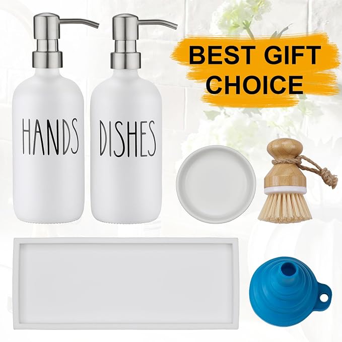 Glass Soap Dispenser for Kitchen, Farmhouse Kitchen Dish Hand Soap Dispenser Set - Image 6